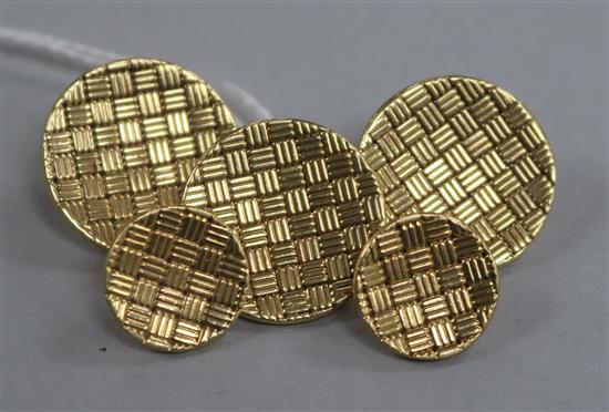 A set of five 14K gold textured buttons (three large and two small)